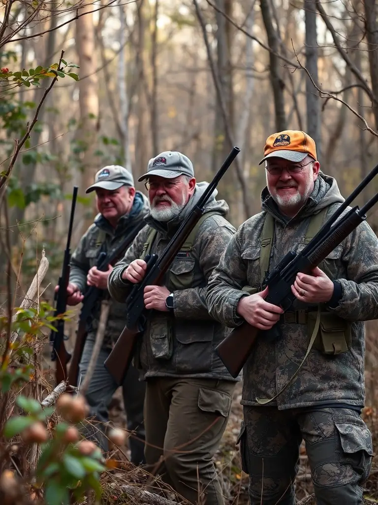 A photograph of a group of hunters participating in a controlled hunt, emphasizing ethical and sustainable practices.